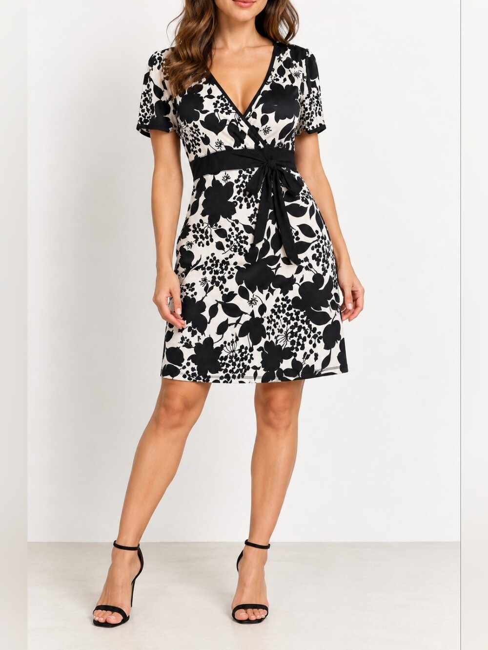 BCBG Max Azria Dress Size L Black White Floral Wrap NWT $240